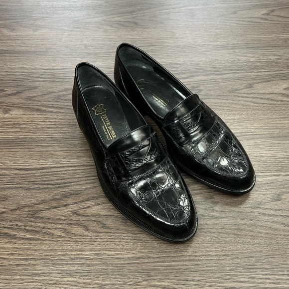 Peter Huber Black Genuine Alligator Loafers 8 M